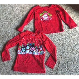 Lot of 2 Toddler Girls Christmas Long Sleeve Shirts Wonderkids 3T & 4 Okie Dokie